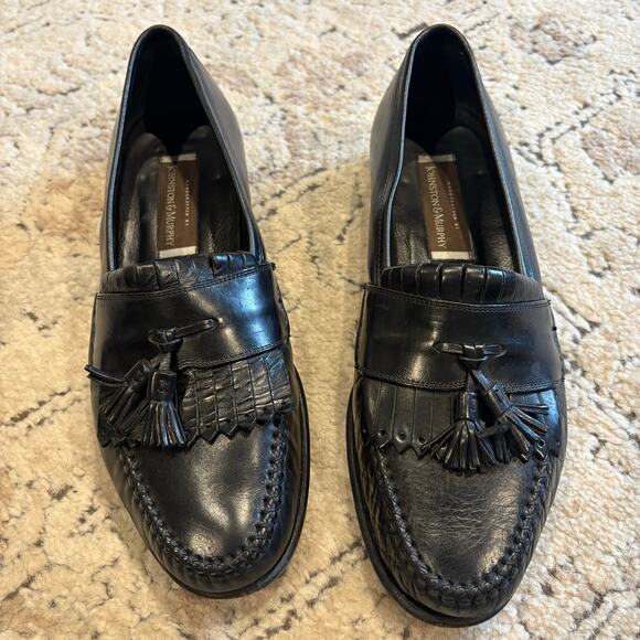 Johnston & Murphy Black Leather Tassel Slip On Loafer Size 12 M Vintage - Picture 9 of 9